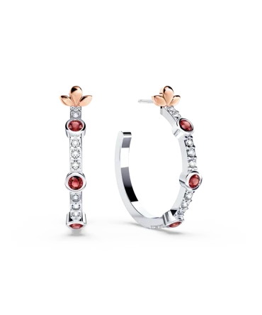 Ruby Pigeon Blood and Diamond Bubble Hoop Earrings