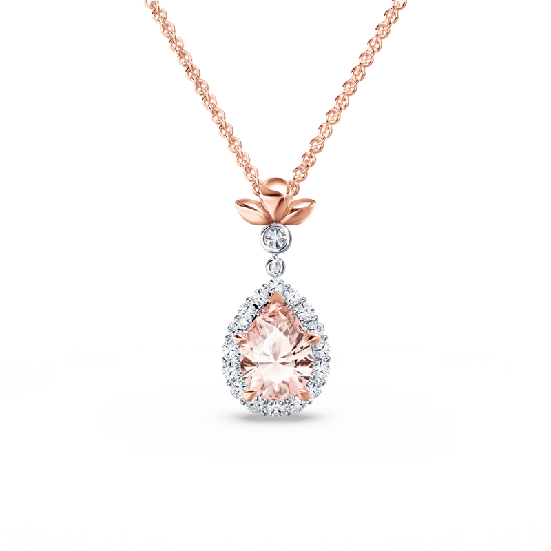 Original Angel Halo Morganite and Diamond Necklace